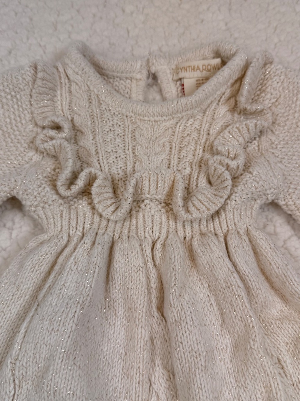 Cynthia Rowley Baby Girls Ivory Cable Knit Ruffle Sweater Dress 0-3M - Picture 3 of 4